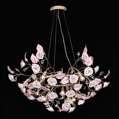 China Traditional Fancy Modern Decoration Flower Pendant Lamp Handmade Wrought Iron Ceramic Chandelier for Dining Room Apartment Restaurant Villa for sale