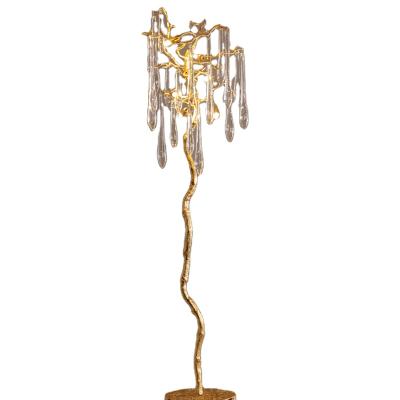 China Minimalist Bedroom Reading Room Hotel Decor Designer Rustic Ostrich Crystal Floor Chandelier Lamp Copper Palm Tree Standing Lamp for sale