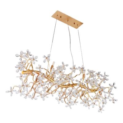 China Led Handwork Adjustable Height Crystal Chandeliers Clear Crystal Pendant Lamp Dining Room Carving Light For Restaurant for sale