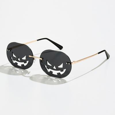 China Wholesale Custom Eyewear 2022 Fashion Sunglasses Metal Frame Frameless Pumpkin Shaped Christmas Halloween Accessories Sunglasses for sale