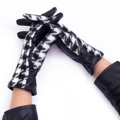 China Lady Windproof Plaid Fashion Winter Touch Screen Leather Gloves for sale