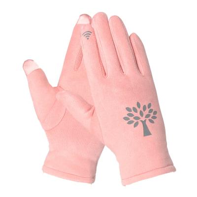 China Autumn Winter Touch Screen Hand-Back Printed Suede Gloves For Women for sale