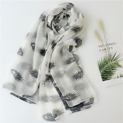 China 2021 American European New Chiffon Scarf Feather Printing Air Conditioning Beach Scarf for sale