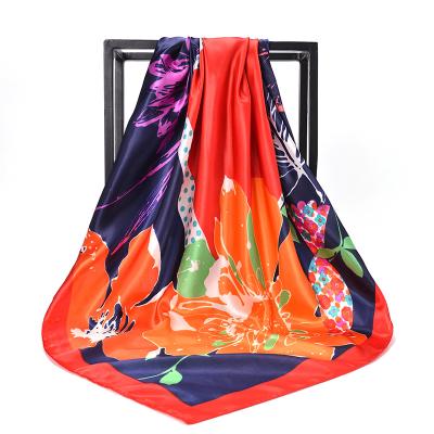 China 90cm brushed silk soft touch feeling color printed silk scarves large square scarf imitations for sale