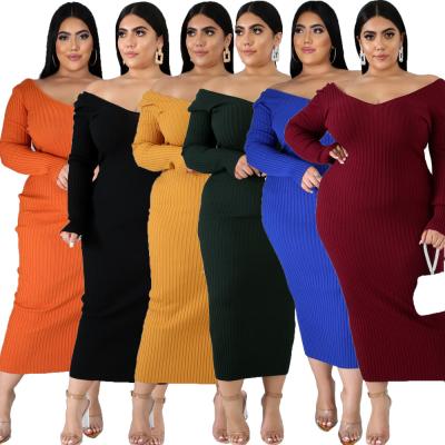 China 2021 anti-static new Autumn Winter fashionable xl-5xl plus size women's clothing solid color sexy knitting women dress for sale