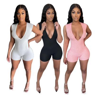 China 2021 New Arrival Mine V Overalls Bodycon Multicolored Deep Sexy Slim European American QUICK DRY Stripes One Piece Short Pants for sale