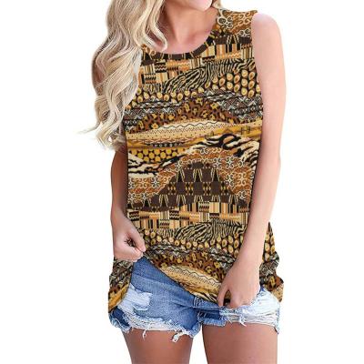 China 2021 Anti-wrinkle Fashionable New Summer Hot Sale Ladies Vests Customized Full Round Neck Printed Casual Sleeveless Top T-shirts for sale