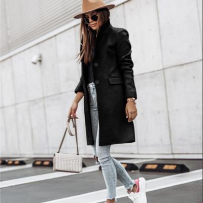 China 2021 new autumn and winter fashion casual long-sleeved button fashionable wool coat Anti-wrinkle for women for sale