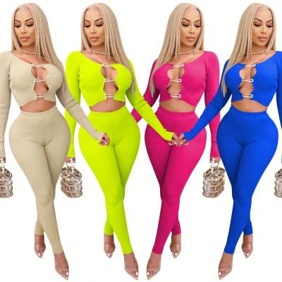 China New 2021 Outfit Clothing Boutique Wholesale Fashionable Breathable Crop Tops And Pants Women's Two Piece Sets 2 Pieces for sale