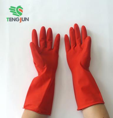 China Unlined Latex Gloves Kitchen Hand Gloves Household Latex Gloves Flocklined Red Rubber Gloves for sale