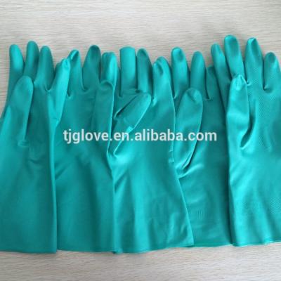 China Oil& chemical resistance 18 mil 33cm green nitrile flock lined industry resistance gloves for sale