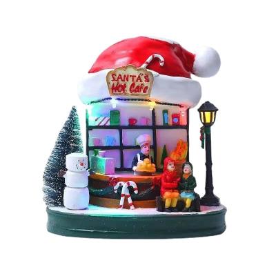 China 2022 Christmas Decoration Amazon Music House Glowing Coffee Hut Christmas Ornaments Home Car Decoration Gifts for sale