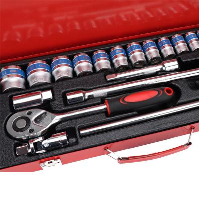 China HF2021 24pcs Car Tool Kit Ratchet Handle Socket Set Car Repair Tool Kit Metal Box Tool Set Crv Socket Set for sale