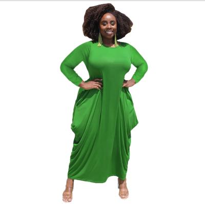 China 2021 Plus Size Solid Color Maxi O Neck Breathable Asymmetrical Clothing Women Plus Size Dress L to 5XL for sale