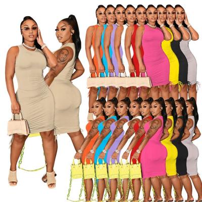 China Best Seller Streetwear Sleeveless Bodycon Anti-Static Solid Color Dress Women Summer Casual Bandage Dress for sale