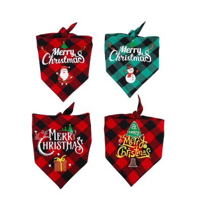 China Wholesale Stocked Plaid Pet Christmas Triangle Bandana Dog Saliva Towel for sale