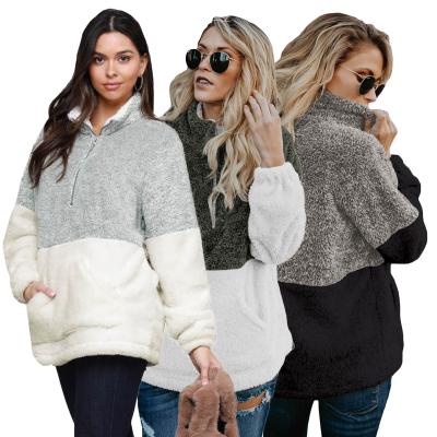 China 2021 New Patchwork Turtleneck Anti-wrinkle Turtleneck Fleece Oversized Fluffy Women Pullover Hoodie for sale