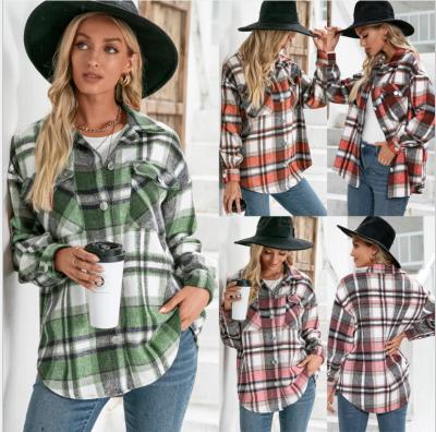 China 2021 New Winter Shirts Long Sleeve Plaid Long Sleeve Viable Casual Online Tops Fashionable Ladies Blouses Women Coats for sale