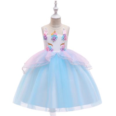 China Viable Wholesale Girls' One Line Unicorn Backless Lace Flower Baby Princess Party Dress for sale