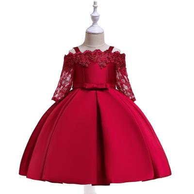 China 2022 New Viable Border Girls Dress Skirt One-Shoulder Lace Up Hollow Long Sleeve Princess Dress Kids Clothing for sale