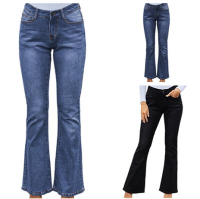 China Plus Size 2020 Good Quality Woman Cotton Pants Casual Fabric Denim Blue Women Flared Jeans for sale