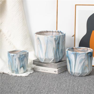 China Hot Selling Eco-friendly Modern Blue Marble Cactus Plant Flower Pot Ceramic Pots For Home Decor for sale