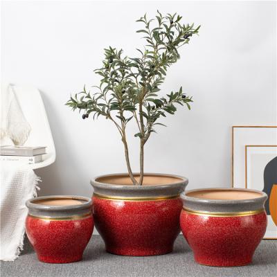 China European Luxury Ceramic Succulent Pots Living Room Design Style Large Red Flower Pot Factory Eco-friendly for sale