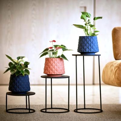 China Eco-Friendly Contemporary Unique Design Irregular Shape Embossed Custom Colors Ceramic Succulent Cactus Plant Pot for sale