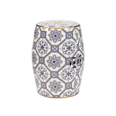 China Fashion garden decoration fashion unique drum design old ceramic outdoor qing dynasty blue stool for sale