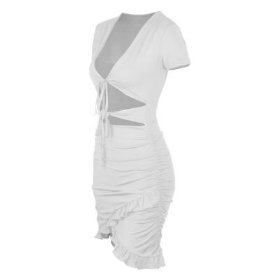 China 2020 New Border Women's Breathable Clothing For Spring And Summer Sexy Hollow Deep V Ruffle Dress For Women for sale