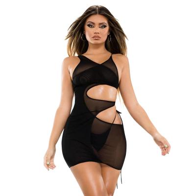 China 2021 Women's Anti-Static Springs and Summers New Style S Style Hollow Out Nightclub Mesh Patchwork Sexy Dress Two Piece Set for sale