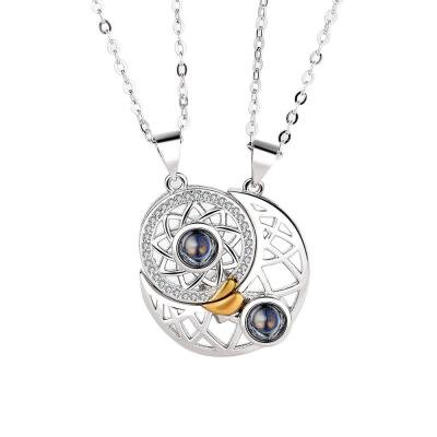 China Cute 100 Language I Love You Sun And Moon Projection Couples Necklace Simple Personality Clavicle Dangling Chains for sale