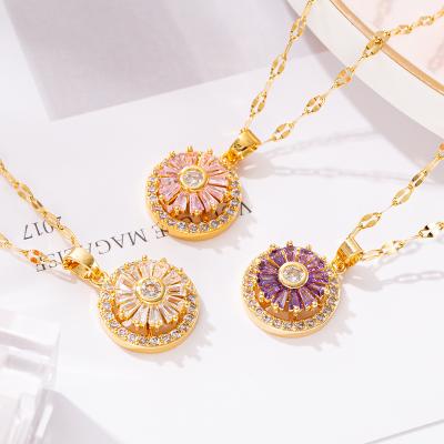 China TRENDY Fashion Rotating Necklace Women's Full Zircon Rhinestone Titanium Steel Micro-Inlaid Micro-Inlaid Luck Comes Clavicle Pendant Chain for sale