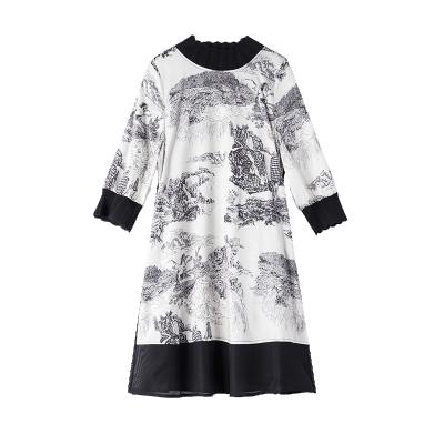 China High-end ethnic loose dry cleaning women's summer fashion temperament style dress chinese style printed stitching dress new retro Chinese style for sale