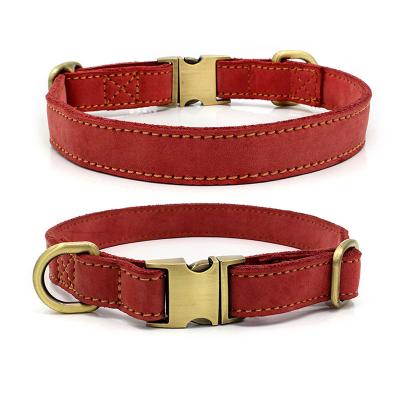 China Luxury Personalized High Quality Genuine Leather Adjustable Stocked Pet Dog Collar Waterproof Leather Collar With Alloy Material for sale