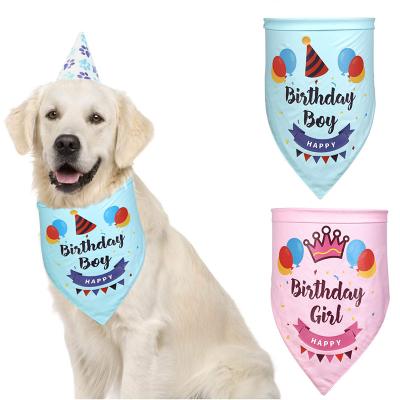 China Custom Type Stocked Custom Print Logo Dog Birthday Pet Bandana Logo Design Fashionable Big Dog Nice Plain for sale