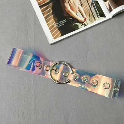 China High Quality Fashion Hot Sale C Shape Metal Alloy Metal Alloy Pin Buckle With Waistband Grommet Transparent Plastic PVC Belt For Women for sale