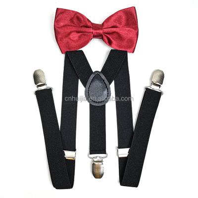 China Hot Selling PU Leather Bow Tie Set High End Adjustable PU Kids Suspenders Belt With Bow Tie Set for sale