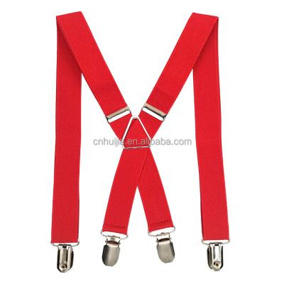 China Mens Goods 50MM FACTORY PRICE FREE SAMPLE PU Leather or Polyester Pants Braces X Shape Elastic Braces Wide Red Black and X Shape Adjustable Suspender for sale