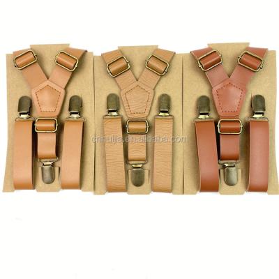 China Fashionable High Quality Vintage Adult Tan Adjustable Men's Brown Leather Suspenders For Wedding for sale