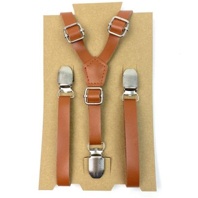 China 2021 Hot Sale Custom Brown Adult Kids PU Leather Suspenders Y Leather Suspenders For Wholesale for sale