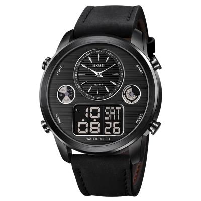 China Skmei 1653 Day/Date Dual Time Watch Gunuine Leather Men Luxury Quartz Wrist Watch for sale