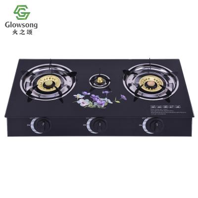 China Modern Gas Cast Iron Kitchen Appliance / 3 Burner Tempered Glass Stove for sale