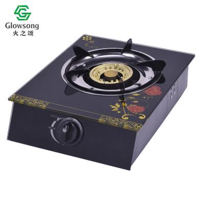 China Good Quality Modern Tempered Glass Top Black 1 Burner Gas Stove With Cast Iron Honeycomb Burner for sale