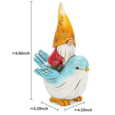 China North America exquisitely made resin garden decoration polyresin gnome on bird decoration for sale