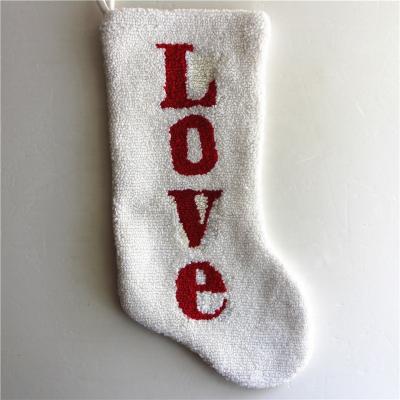 China OEM Handmade LOVE Acrylic and Fleece Christmas Stocking 49cm*24cm for sale