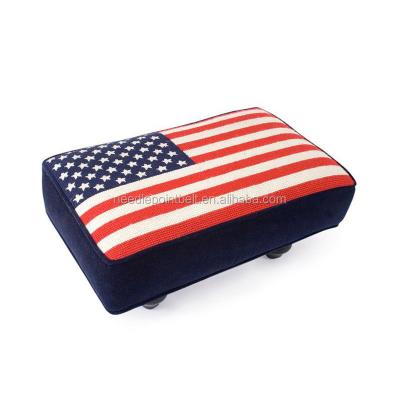 China stool home & American Flag Direct Needlepoint Upholstery Ottoman Factory Supply Wooden Foot Stool for sale