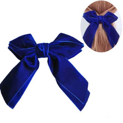 China Custom hair barrette velvet long hair bows custom size double layer french hair barrettes accessories for women for sale