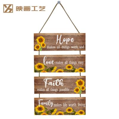 China Idyllic Sunflower Wooden Idyllic Wooden Wooden Hanging Family Sign Wall Hanging Decor Wall Hanging Style Logo for sale