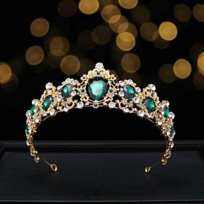 China Bride Wedding Crown DAIMING HG02123 Rhinestone Green Gold Wedding Tiara For Women Princess Crown Birthday Crown Bridal Hair Accessories Adult Jewel for sale